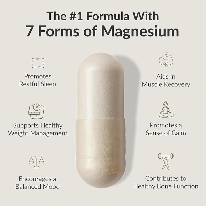 BIOptimizers Magnesium Breakthrough Supplement with 500mg - 7 Forms of Magnesium: Glycinate, Malate, Citrate, and More - Natural Support for Sleep and Cognitive Function -30 Capsules- Calming Vitamins
