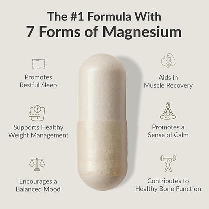 BIOptimizers Magnesium Breakthrough Supplement with 500mg - 7 Forms of Magnesium: Glycinate, Malate, Citrate, and More - Natural Support for Sleep and Cognitive Function -30 Capsules- Calming Vitamins