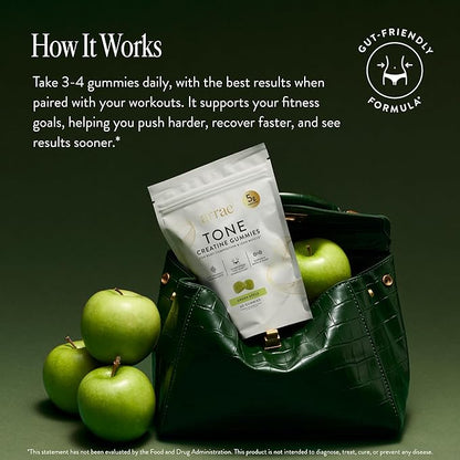 Arrae Tone Gummies – Creatine Monohydrate 5g for Women – Support Lean Muscle, Strength & Recovery – Hormone-Friendly Muscle Toning Supplement – Sour Green Apple Flavor – 60 Count (Sour Green Apple)