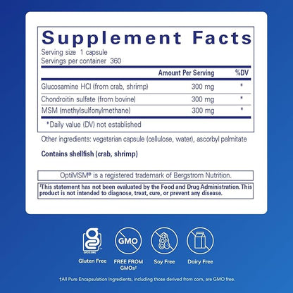 Pure Encapsulations Glucosamine Chondroitin with MSM - Supports Joint Health & Normal Cartilage Formation* - Maintains Enzyme Activity - Gluten-Free & Non-GMO - 360 Capsules