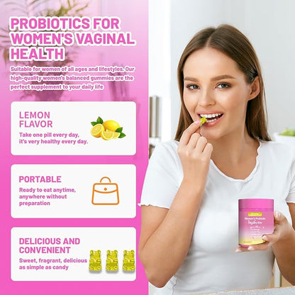 Her Juicy Feminine Probiotics Gummies for pH Balance - Slippery Elm, Lactobacillus Blend - Gut & Immune Support - Pineapple Gummies, 60 Count (Lemon)