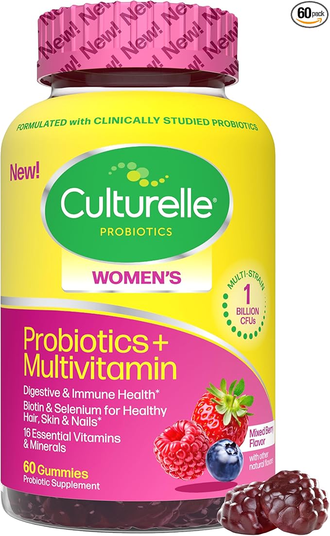 Culturelle® Women’s Probiotics + Multivitamins, Supports Digestive and Immune Health, Biotin & Selenium for Healthy Hair, Skin, Nails – 60 Gummies