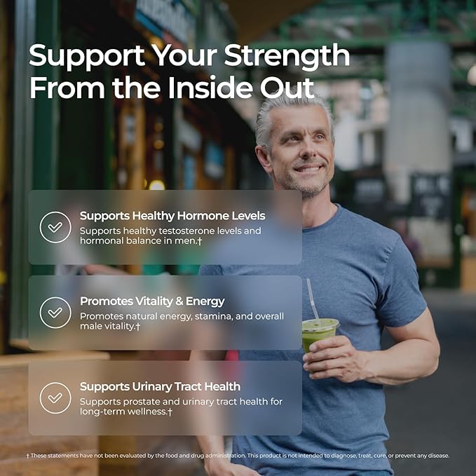 Livingood Daily Men's Hormone Support Supplement for Vitality & Balance, 14-in-1 Testosterone Booster for Men with Ashwagandha, Maca, DIM, Zinc, Saw Palmetto, Vitamin B12 & More, Vegan, 120 Capsules