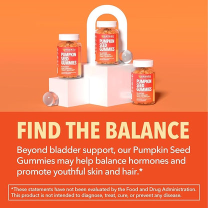Pumpkin Seed Oil Gummies for Bladder and Urinary Tract Support - 200mg Pumpkin Seed Extract Per Serving - Vegan, Non-GMO, Gluten-Free - Sugar Free Pumpkin Seed Gummies - Orange Flavor, 60 Servings