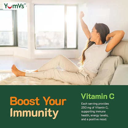 YUM-V'S Vitamin C Gummies for Adults - 250 mg Yummy Vitamin C Gummy - VIT C Gummies - Immune Support Supplement -Orange Flavored Kosher, Halal, Gluten Free (100 Count)