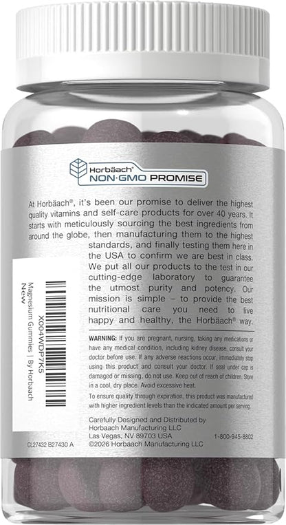 Horbäach Magnesium Glycinate Gummies | 60 Count | Sour Grape Flavor | High Absorption | Vegan, Non-GMO, Gluten Free