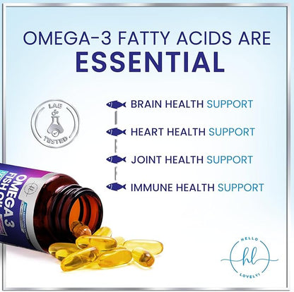Omega 3 Fish Oil Supplements - 2400mg Fish Oil Per Serving - Triple Strength Omega-3 with EPA & DHA Fatty Acids - Natural Heart, Brain & Immune Support - Wild Caught, Bottled in USA - 60 Softgels