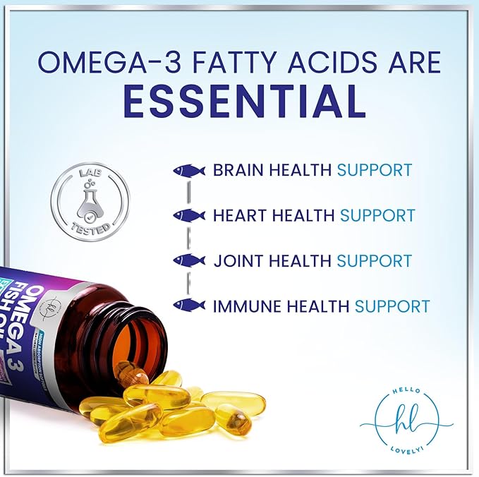 Omega 3 Fish Oil Supplements - 2400mg Fish Oil Per Serving - Triple Strength Omega-3 with EPA & DHA Fatty Acids - Natural Heart, Brain & Immune Support - Wild Caught, Bottled in USA - 120 Softgels