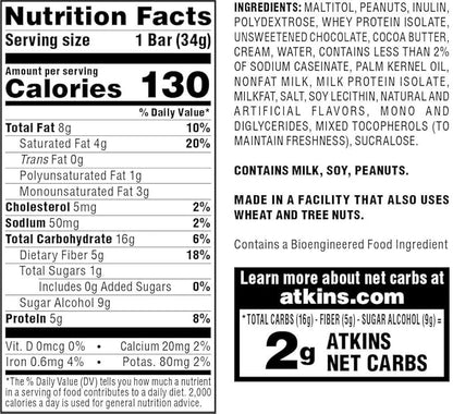 Atkins Endulge Caramel Nut Chew Bar, Dessert Favorite, 1g Sugar, Good Source of Fiber, 5 Count