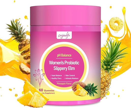 Women Probiotics Gummies, 60 Vegan Sugar-Free Hawaiian Pineapple Gummies with Slippery Elm Cranberry Lactobacillus Blend, 4-in-1 Feminine pH Balance Gut Immune Vaginal Health