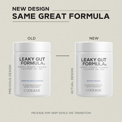 Codeage Leaky Gut Supplement, L-Glutamine, N-Acetylglucosamine, Probiotic, Butyric Acid, Polyphenols, Quercetin, DGL, Marshmallow Root, Berberine, BioPerine, Cinnamon, Vegan, Non-GMO, 60 Capsules