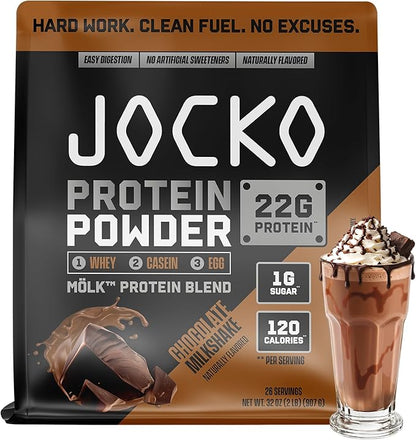 Jocko Fuel Whey Protein Powder, Chocolate Milkshake, 22g Protein, Digestive Enzymes + Probiotic Blend, No Sugar Added, with Essential Amino Acids + Electrolyte Minerals, 26 Servings