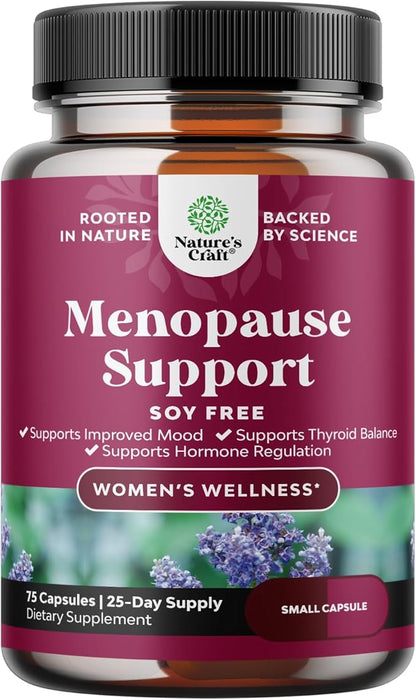 Complete Herbal Menopause Supplement for Women - Soy Free Female Hormone Balance Capsules for Night Sweats Hot Flashes & Mood Swings with Dong Quai, Chaste Berry & Black Cohosh Root - 75 Count