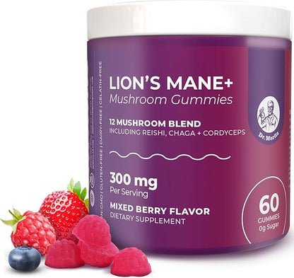 DR. MORITZ Lions Mane Gummies for Adults and Kids 4+ – Mushroom Gummies for Adults with 12-in-1 Brain & Immune Support Blend – Includes Reishi, Chaga & Lion’s Mane – No Sugar Added, Non-GMO (60 Count)