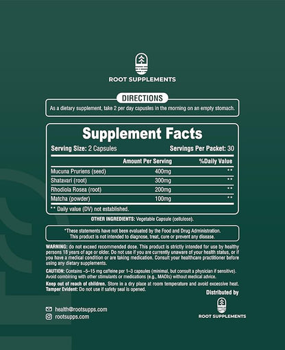 MoodLift Natural Mood Support Supplement - Dopamine & Adaptogen Blend with Mucuna Pruriens, Shatavari, Rhodiola Rosea & Matcha - Promotes Emotional Balance, Focus & Stress Relief - 60 Capsules