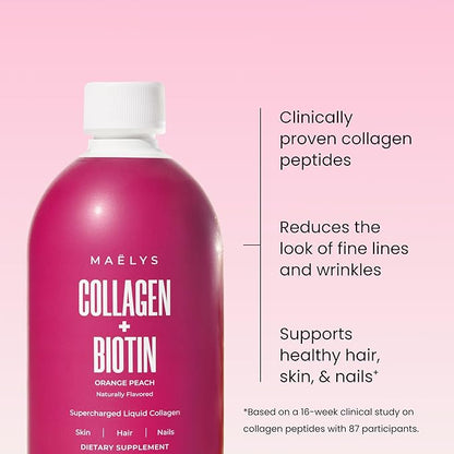 MAËLYS Super Charged Liquid Collagen for Women - Collagen Peptides Supplement with Biotin for Hair, Skin and Nails - Orange Peach (Pack of 2)