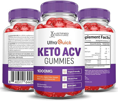 Justified Laboratories (5 Pack Ultra Quick Keto ACV B12 Vegan Non GMO 300 Gummies