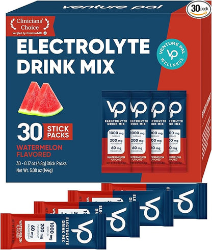 Venture Pal High Sodium Sugar-Free Electrolyte Powder Packets - Hydration Packets with Sodium, Potassium & Magnesium | Zero Calories | Vegan, Keto, and Paleo Friendly | 30 Sticks
