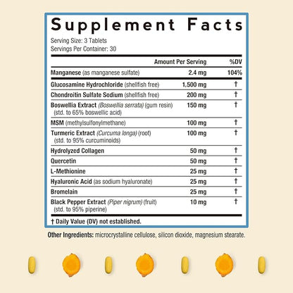 Doctor's Recipes Glucosamine Chondroitin MSM Turmeric Quercetin, with Black Pepper for High Absorption, No Shellfish, 90 Tablets
