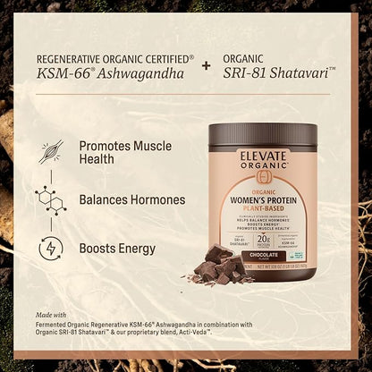 Women’s Plant Protein Powder, Chocolate, Pea Protein with KSM-66 Ashwagandha®, Organic SRI-81™ Shatavari & Acti Veda™ (20g Protein)