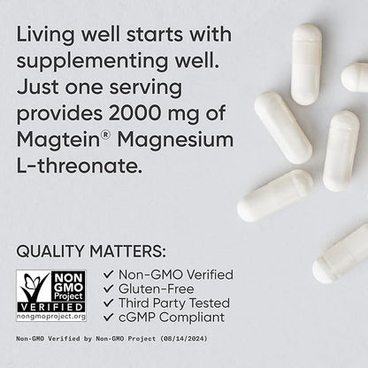Sports Research® Magnesium L-Threonate Capsules 2000mg - High-Absorption Magtein® for Enhanced Brain Health, Memory, Focus & Restful Sleep Support - Vegan · Non-GMO · Gluten Free - 180 Count