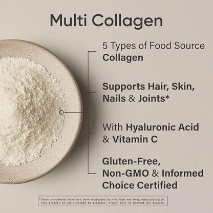 Sports Research® Multi Collagen Protein Powder - Food Sourced Collagen Peptides (Type I, II, III, V, X) with Hyaluronic Acid + Vitamin C - Gluten Free · Non-GMO · 30 Servings (Unflavored)