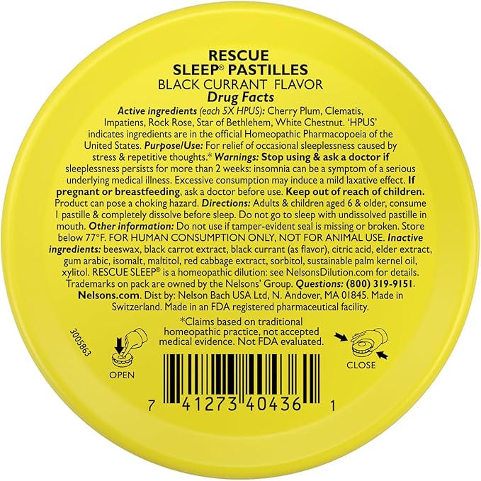 RESCUE Bach Sleep PASTILLES, Black Currant Flavor, Sleep Aid Lozenges, No Melatonin, Homeopathic, Flower Essences, 35 Count