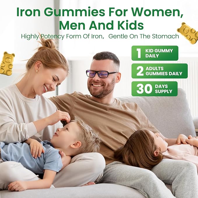Iron Gummies with Multivitamin, Iron Supplement Gummies for Women & Men with Vitamin B Complex & C, Folate for Kids & Adults - Blood Builder, Energy, Iron Deficiency & Anemia Support Pineapple 120 ct