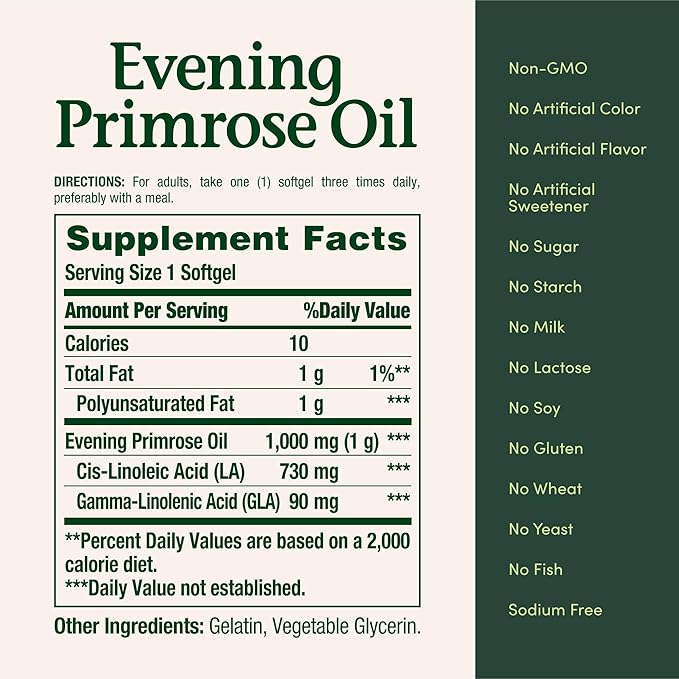 Nature's Bounty Primrose Oil 1000mg, Promotes Women's Health, Herbal Supplement, Gluten Free, Rapid Release,60 Softgels (Pack of 3)