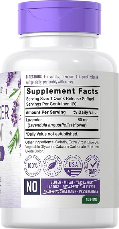 Carlyle Lavender Pills | 80 mg | 120 Softgel Capsules | Calm & Non-Drowsy Formula | Non-GMO & Gluten Free Supplement