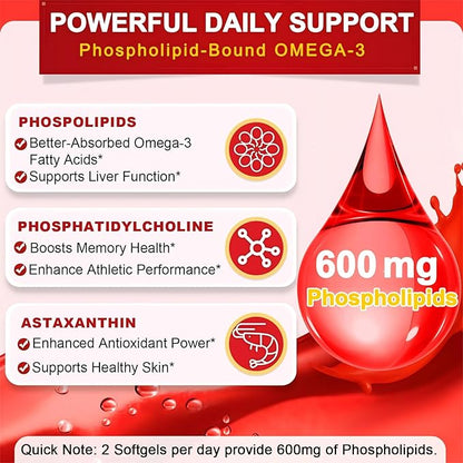 NATURE TARGET Krill Oil 1200mg with Omega-3 EPA & DHA with Astaxanthin, Phospholipids & Choline - Supports Heart, Brain, Join Health, Non-GMO, Gluten Free, 120 Softgels (60 Servings)