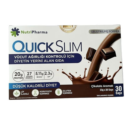 Quick Slim Meal Replacement Shake for Weight Loss, 30 Servings, 20g Protein, 27 Vitamins & Minerals, Dietary Fiber, Low Carb, Gluten Free (Double Chocolate, 30 Sachets)