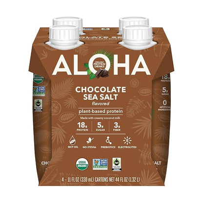 ALOHA Organic Protein Drink, Chocolate Sea Salt, Low Sugar & Dairy Free Ready-to-Drink Protein Shake, Plant Based, Non-Dairy, Clean Ingredients, GLP-1 Friendly, 18g Protein, Gluten Free