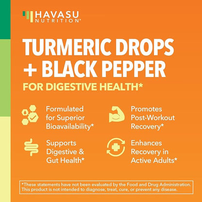 USDA Organic Turmeric Liquid Drops with Black Pepper - 1000mg Curcumin Supplement for Immune & Digestive Health - 30 Servings - Enhanced Absorption - Non-GMO, Vegan, Gluten Free - Unflavored, 1 Fl Oz