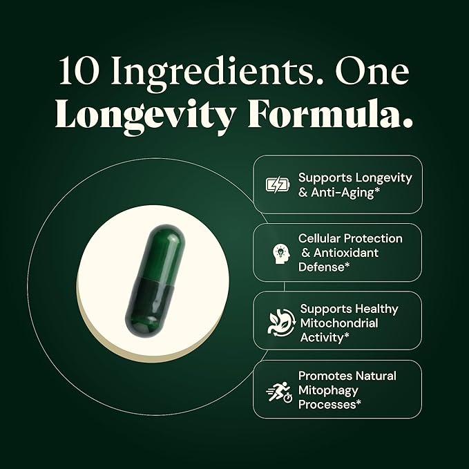 10-in-1 UROLITHIN A 1250mg Liposomal Longevity Complex | w. NAD+, Nicotinamide Riboside & Resveratrol | Mitochondrial Support Promotes Cellular Energy, Anti-Aging & Muscle Recovery