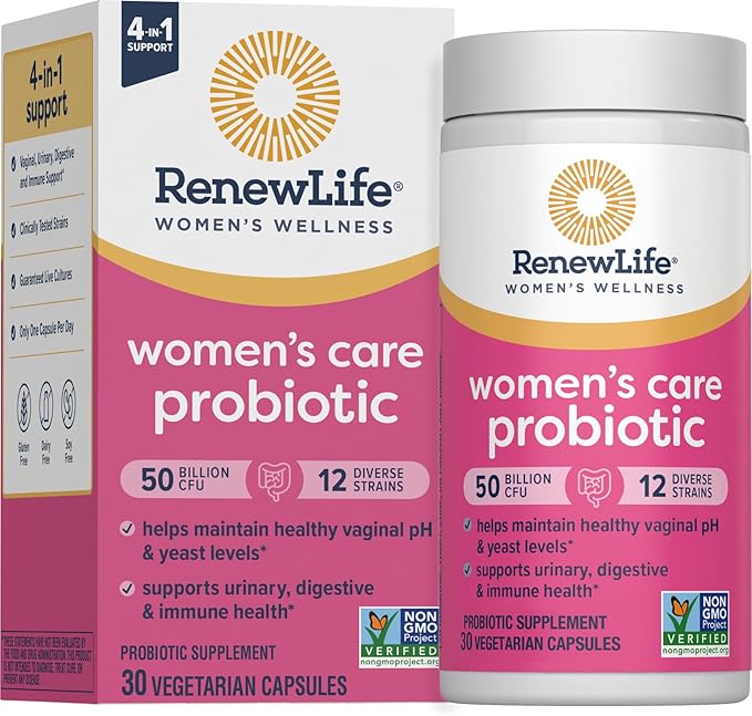Renew Life Women's Probiotic Capsules, 50 Billion CFU Guaranteed, Supports pH Balance, Vaginal, Urinary, Digestive and Immune Health(2), L. Rhamnosus GG, Dairy, Soy and Gluten-Free, 30 Count