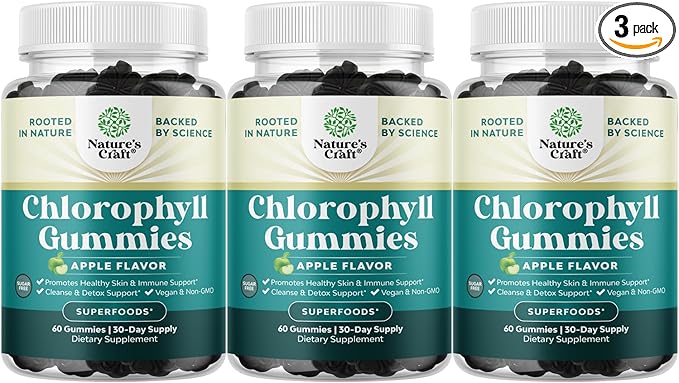 Chlorophyll Gummies for Cleanse & Detox Support - Potent Internal Deodorizer Chloropyll Supplements for Body Odor Healthy Skin Immunity & Digestive Support - Vegan Non-GMO & Gluten Free (3 Pack)