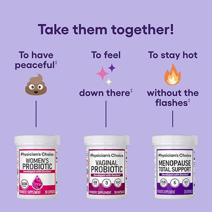 Physician's CHOICE Menopause Probiotic Supplement for Women - Supports Hormone Balance, Hot Flashes, Night Sweats, Weight Management, Bloating & Gut Health - with Black Cohosh, Resveratrol+ - 30ct