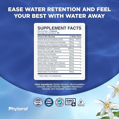 Water Retention Pills for Women & Men - Herbal Diuretic Supplements - Fluid Retention Supplement with Dandelion Leaf Extract & Green Tea for Bloating Relief - Pills for Leg & Feet Swelling - 90 Count