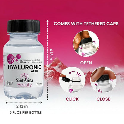 Sant'Anna Beauty Hyaluronic Acid, 5 Fl oz (Single Pack) | Hyaluronic Acid Supplement & Zinc for Radiant Skin & Joints in BPA-Free Bottles | Liquid Oral Hyaluronic Acid with Sugar-Free, Gluten-Free