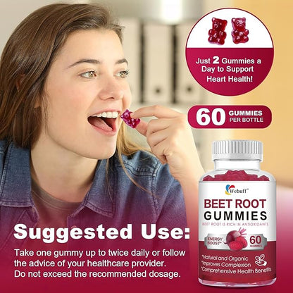 Beet Root Gummies — Nitric Oxide Booster with Organic Beet, Pomegranate & Grape Seed, Vitamin B12 — Energy, Circulation & Heart Health Support, Vegan, Non-GMO, 60 Count (Pack of 2)