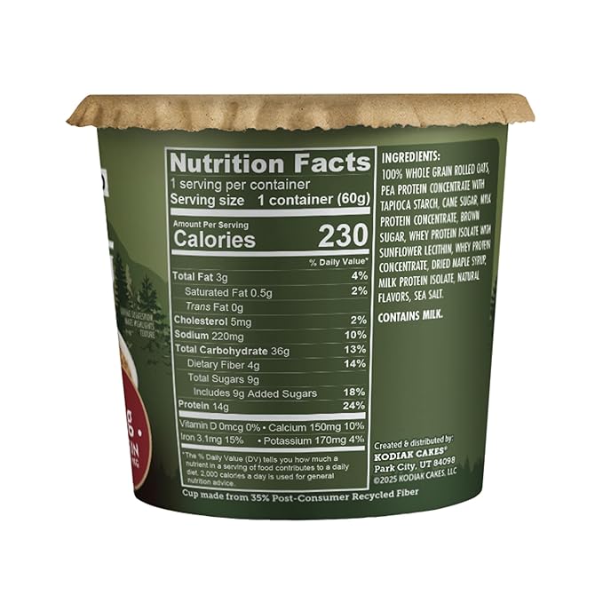 Kodiak Cakes Instant Protein Maple & Brown Sugar Oatmeal in a Cup, 2.12oz, (Pack of 24)