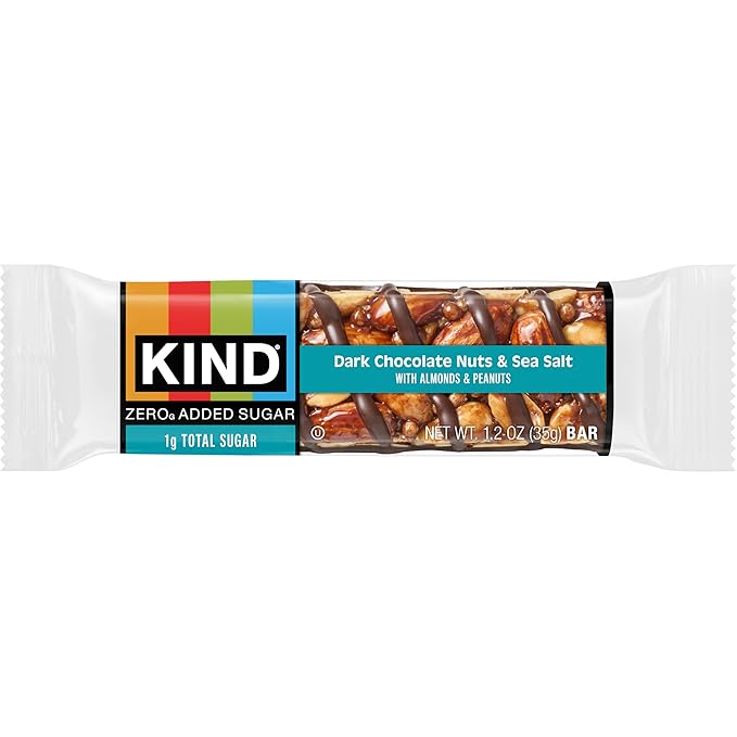 Kind Zero Added Sugar Healthy Snacks Bars, Dark Chocolate Nuts & Sea Salt, Gluten Free, High Fiber, Keto Snacks, 5g Protein, 5 Count