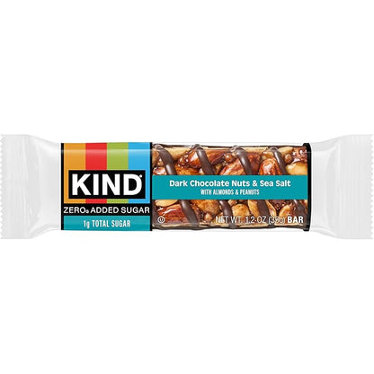 Kind Zero Added Sugar Healthy Snacks Bars, Dark Chocolate Nuts & Sea Salt, Gluten Free, High Fiber, Keto Snacks, 5g Protein, 5 Count