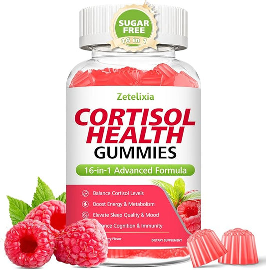 Cortisol Gummies for Women, 16-in-1 Sugar Free Cortisol Supplements for Women with Ashwagandha, Rhodiola Rosea, Magnesium, L-theanine for Relaxation, Zzz, Cognition, Raspberry Flavor, 60Ct