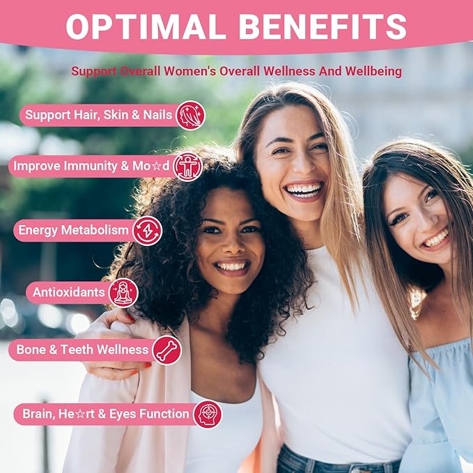 Womens Multivitamin Gummies with Biotin, Collagen, Calcium, Magnesium, Inositol, Folate, Iron, Vitamin A, C, D, E - Multi Vitamins & Minerals - Multivitamin for Women Supplement
