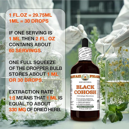 Black Cohosh (Cimicifuga Racemosa) Dry Root Glycerite, Made in Hawaii, Raw Materials, All Natural, Vegan, Lab Tested Alcohol-Free Liquid Extract - 4 fl.oz