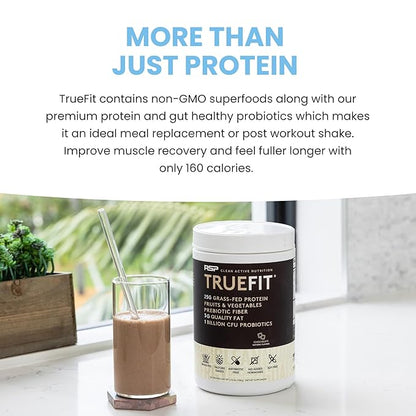 TrueFit High Fiber Protein Powder, Grass-Fed Whey Meal Replacement Shake with Prebiotics, Probiotics, & Organic Superfoods, Keto Friendly, Gluten Free