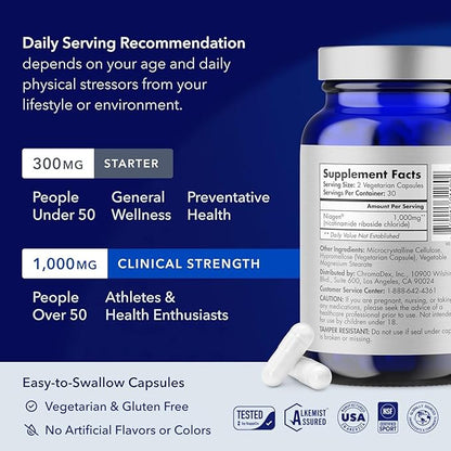 TRU NIAGEN PRO NAD Supplement for Brain Function, Anti Aging, Cell Regeneration | Patented Niagen | Supports Cellular Energy | Nicotinamide Riboside (NR) | 30-1000mg Servings (2x500mg, Take 2 Daily)