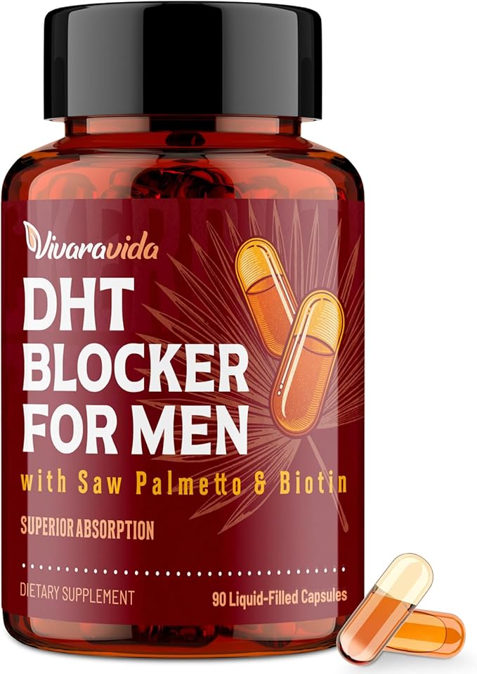 DHT Blocker for Men | Hair Growth Vitamins Supplement with Saw Palmetto & Biotin - Hair Regrowth - Natural Hair Loss Supplements Liquid-Filled - Proprietary Herbal Blends (90 Capsules)